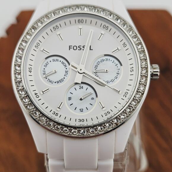 Fossil Women's Stella Multidial Rhinestone Crystal Watch White Glitz ES-1967 - Picture 2 of 7